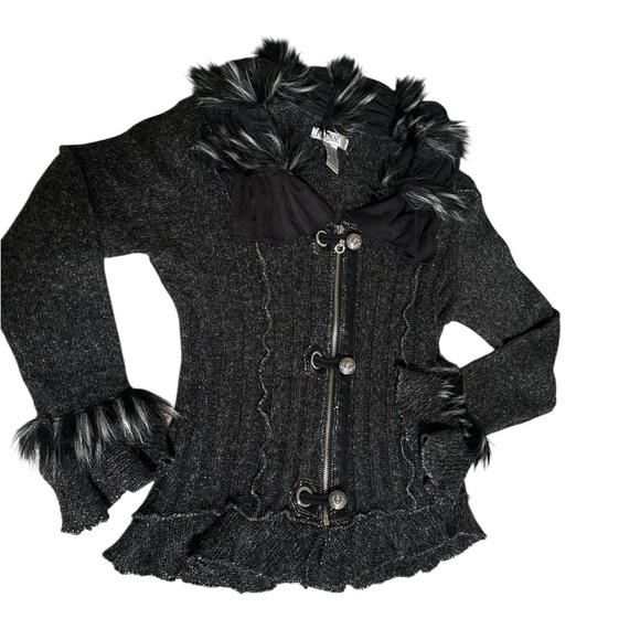 LaSeine Black Jacket with Faux Fur Trim - Picture 10 of 11
